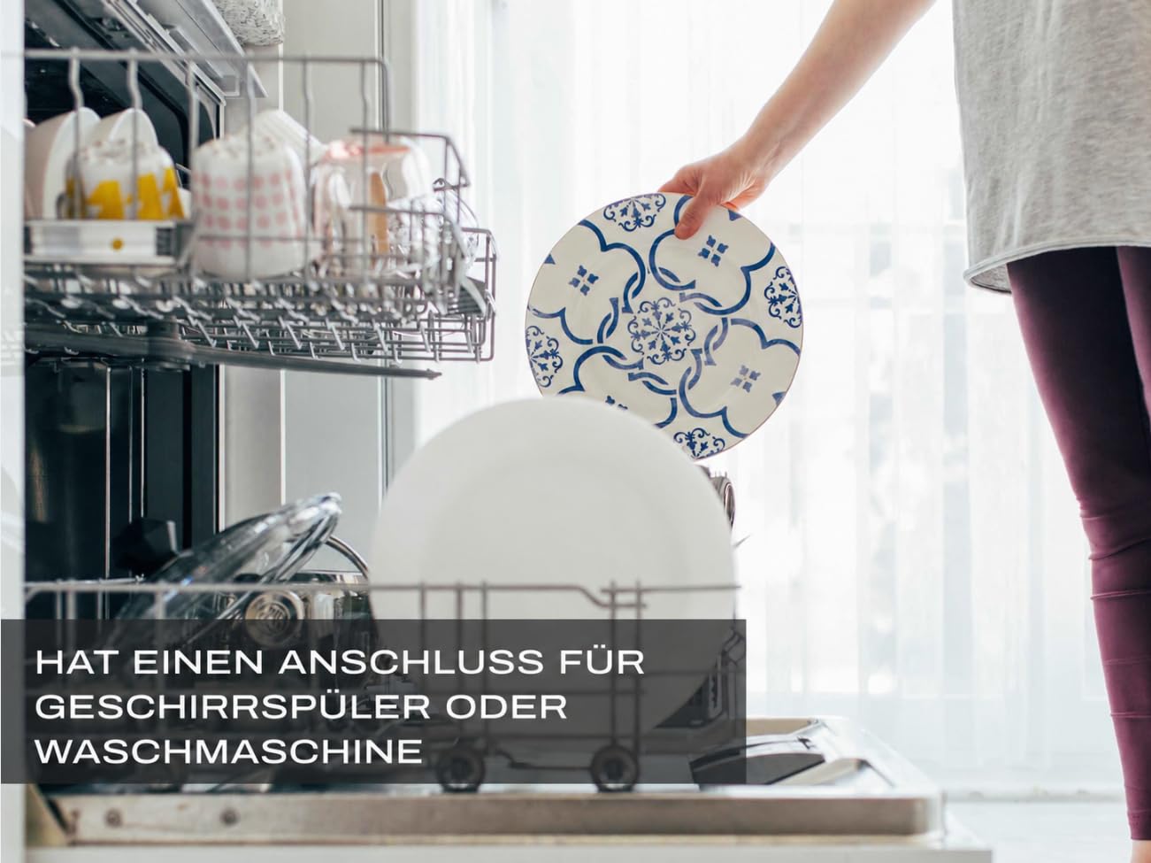 GranMaster Premium Raumsparsiphon für 2-Becken-Spülbecken Gunmetal – Ablaufgarnitur mit Exzenterbedienung, rundem Überlauf und Geräteanschluss für Waschmaschine/Geschirrspüler