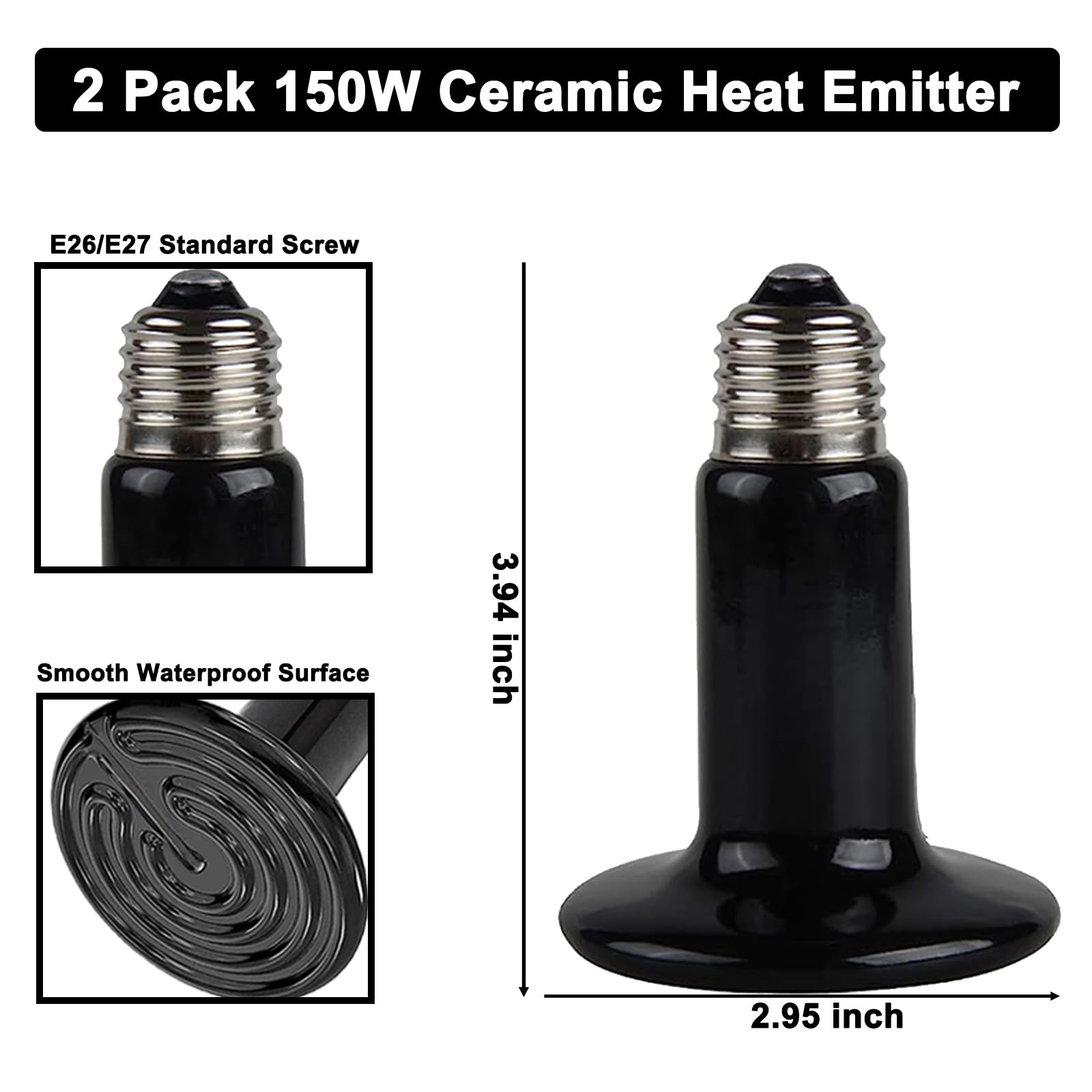 DXOPHIEX 15 inch Dual Reptile Light Fixture, Max 150W Reptile Heat Lamp with 2PCS 150W Ceramic Heat Emitter, Double Dome UVB Light Fixture for Terrarium and Tortoise Habitat - image 2
