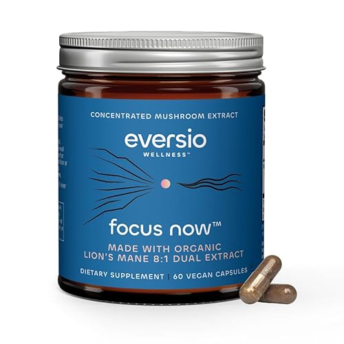 Eversio Wellness Suplemento orgánico de hongo melena de león - Extracto dual 8:1, 500 mg, 60 cápsulas veganas, >35% de beta-D-glucanos, apoyo de