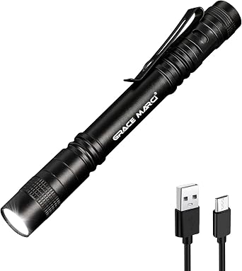 Tactical Rechargeable Pen Flashlight, 3 Modes with Clip
