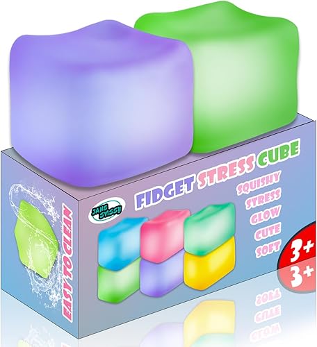 Miniatura 30 de 2 cubos antiestrés que brillan en la oscuridad, bolas antiestrés para adultos y niños, juguetes sensoriales súper sólidos, juguete sensorial, cubo