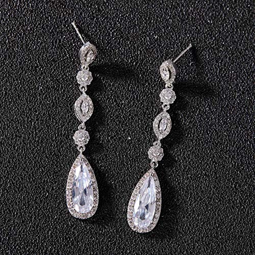 Sweetv Long Pear-Shaped Wedding Birdal Earrings For Brides, Bridesmaids, Crystal Chandelier Dangle Drop Earrings For Women Prom, Silver #TOP4