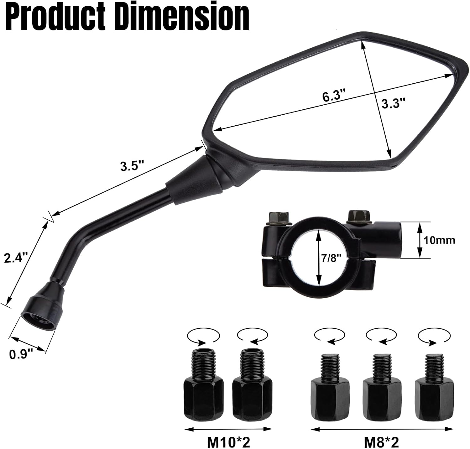 Universal Motorcycle Mirrors Hawk-eye Side Mirrors with 8/10MM Screw and 7/8" Handlebar Mount Clamp Compatible with Dirt Bike, Scooter, ATV, Moped - Image 7