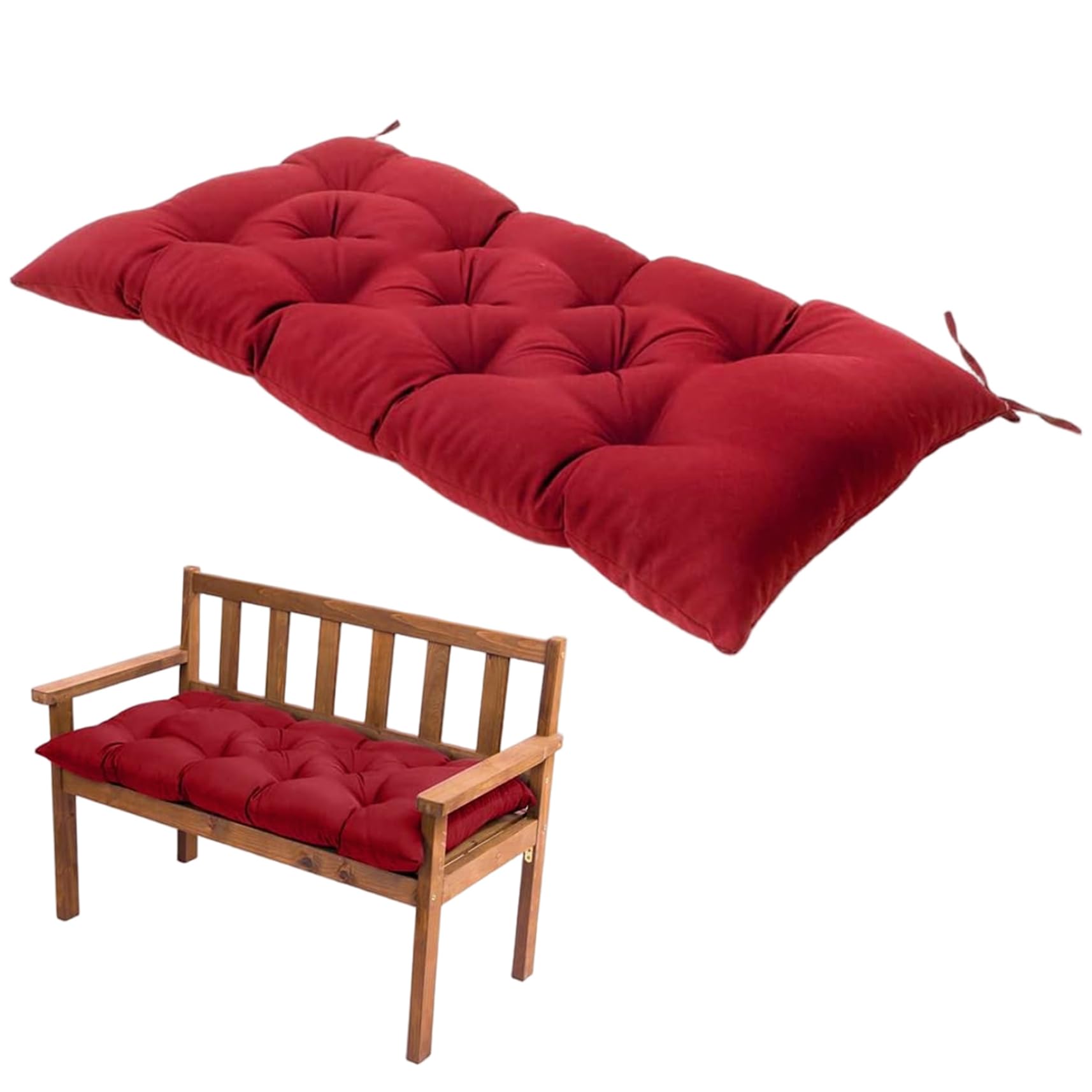 CAKEEYUM Outdoor Bench Cushion, Waterproof Bench Pad with Ties 47x20 Inch Soft Patio Seat Pad for Garden Porch Swing Furniture, Red Outdoor Cushion, Cushions, for, Seat Cush