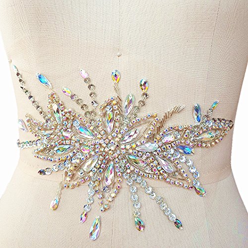 Exquisite Uniquely Pure Handmade Ab Colour Bright Crystal Patches Sew-On Rhinestones Applique With Stones Sequins Beads For Wedding Dress Diy Manual Accessories Belt Chest Waist Decoration (Ab) #TOP3
