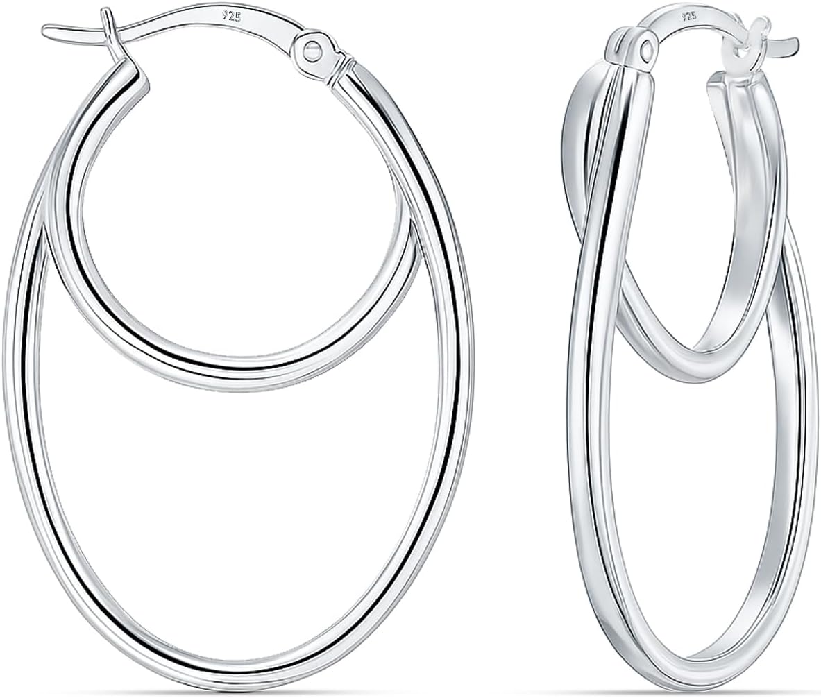 Charmsy 925 Sterling Silver Hoop Earrings for Women | Classic Round Twisted Italian Double Layered Click-Top Earring Hoops