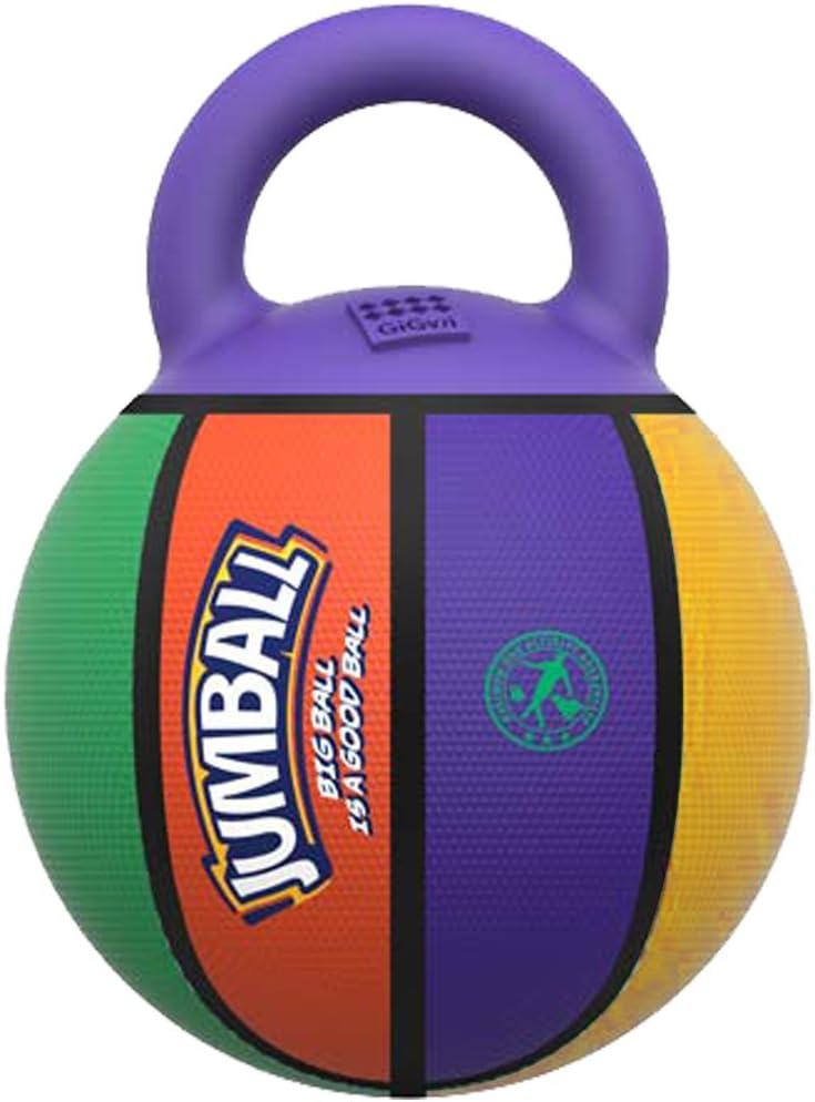 GiGwi Jumball Rubber Basketball Dog Toy with Handle High Visability Throw Fetch Toy Dog Ball - Multicoloured