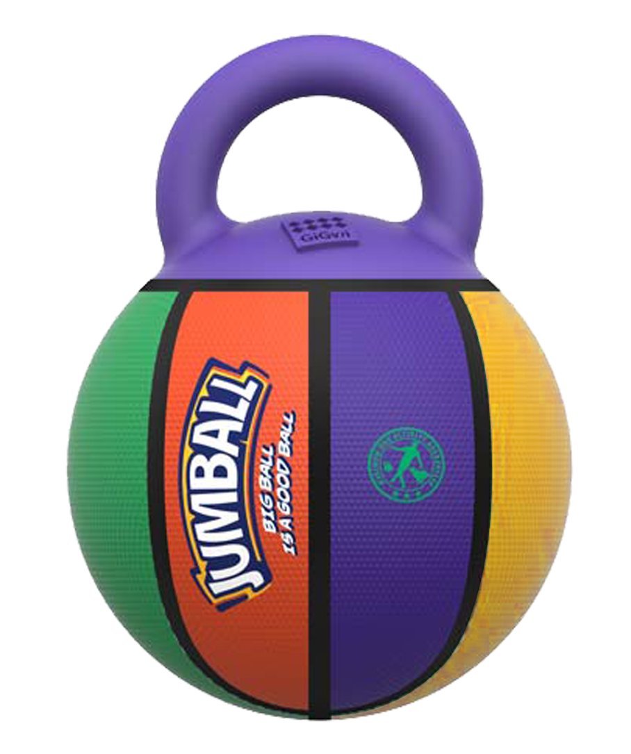 GiGwi Jumball Rubber Basketball Dog Toy with Handle High Visability Throw Fetch Toy Dog Ball - Multicoloured