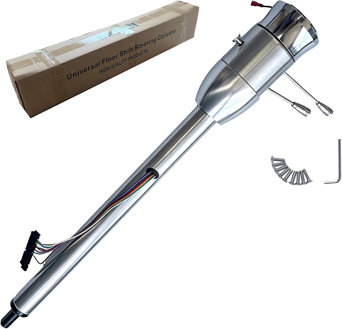 Universal 32" GM-style Tilt Steering Column Floor Shift Stainless Steel | No Keys, Compatible With Automatic or Manual Transmissions, 5-position Tilt