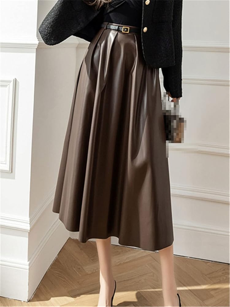 Amazon.com: Autumn Winter Faux PU Leather Long Skirts with