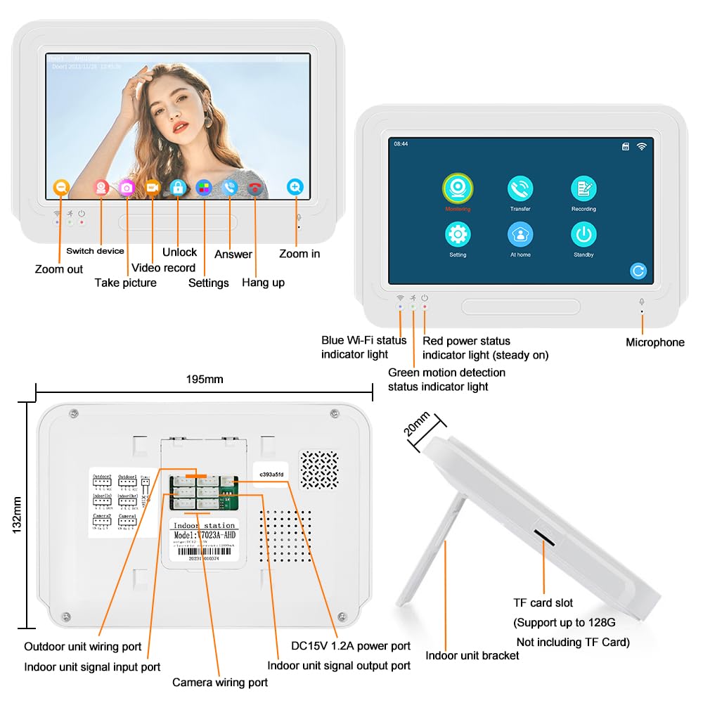 Tuya 1080P 7pollici Colore Schermo Videocitofono WLAN senza fili WiFi Video Campanell Sensore PIR Smart APP Kit per Citofono Domestico di RFID Controllo Accesso