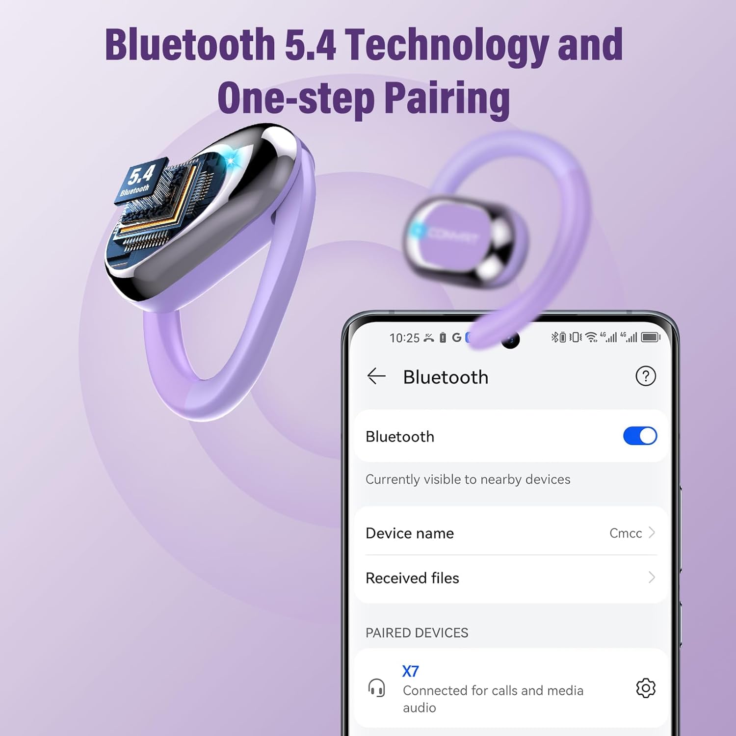 Open Ear Headphones, Wireless Bluetooth 5.4 Earbuds with Big Earhooks, Ultra-Comfort Open Ear Earbuds, 58 Hours HD Stereo Sound Over Ear Earphones, IP7 Waterproof Headset for Workouts, Deep Purple - Image 7