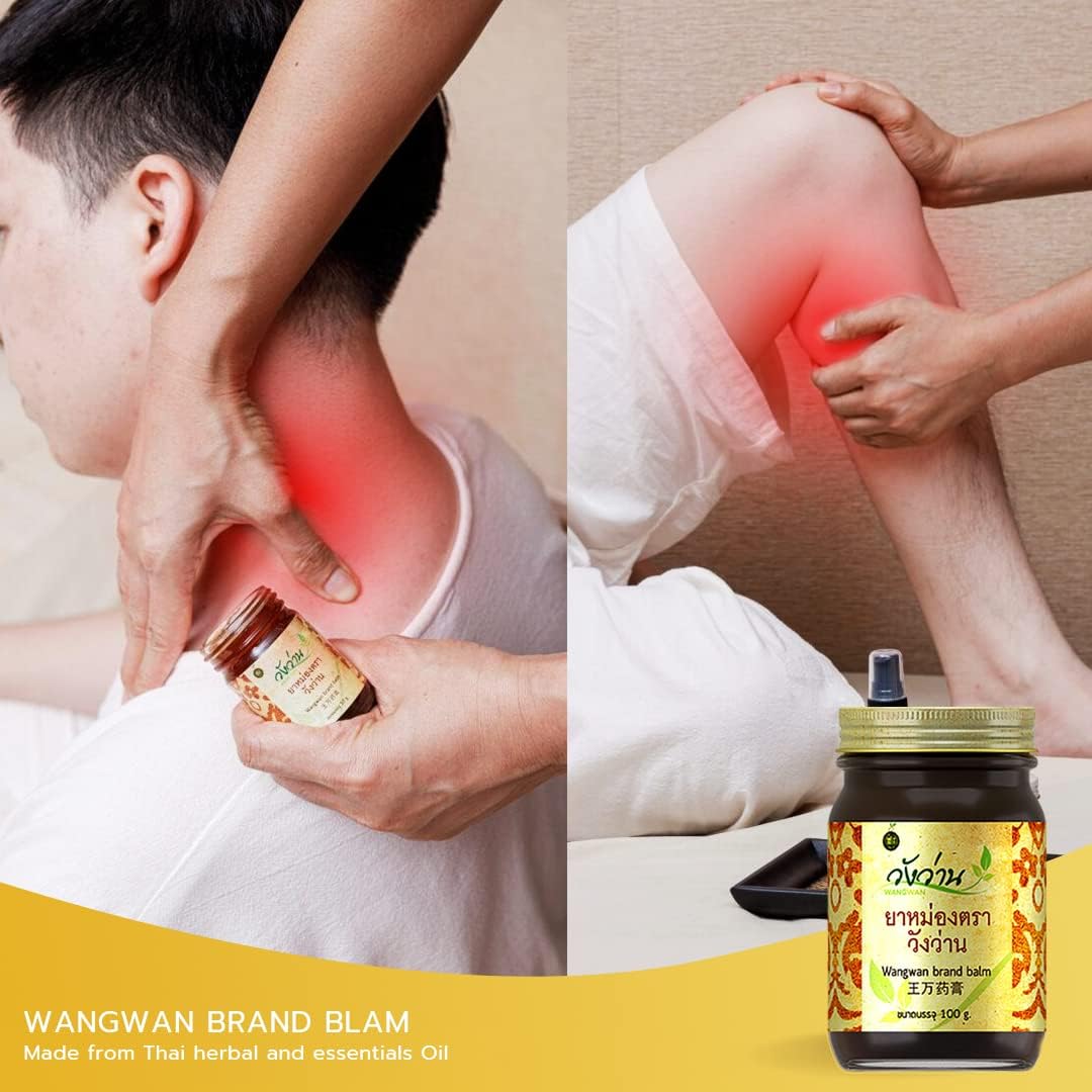 Wangwan Thai Herbal Balm for Back, Neck, Knee, Shoulder, Feet Thai Massage 50g (Pack of 3)