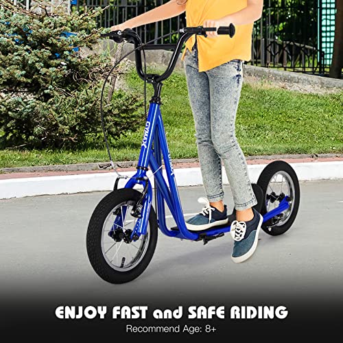 Image of GYMAX Scooter, Kids & Adults Off-Road Scooter with 12 inch Inflatable Wheels, Adjustable Height Handlebar, V-Type Handbrakes & Axle Pegs for All Terrain, 8+