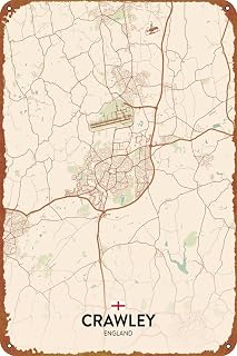 Crawley UK Map Posters Retro Metal Halloween Cave Bar Club Home Wall Art Metal Tin Sign 8x12 Inch