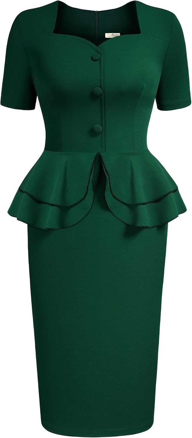 AISIZE Women's 1940s Vintage Square Peplum Bodycon Cocktail Dress - Image 4
