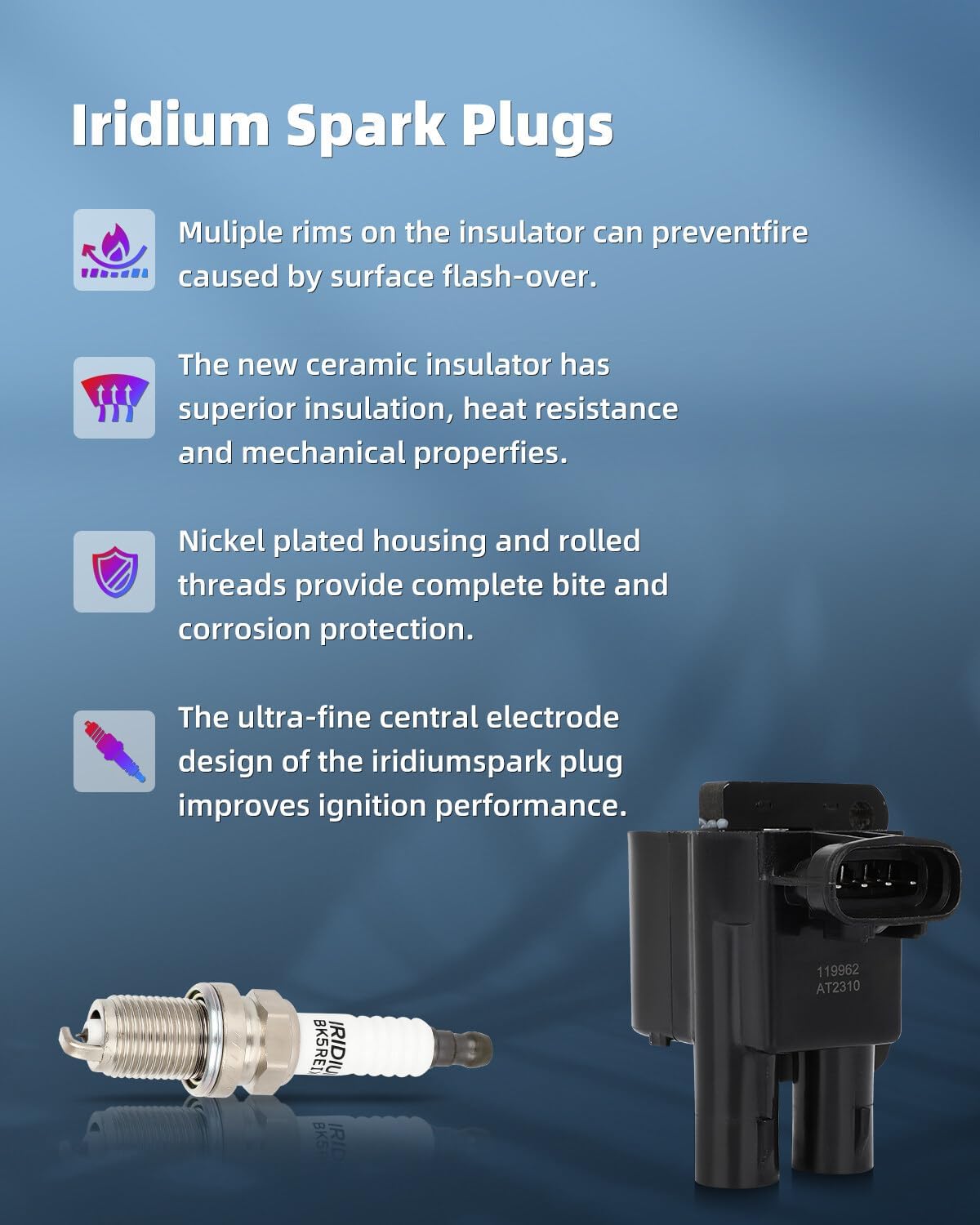 ECCPP 2 ignition coils with 4 iridium Spark Plugs UF246,coils packs,for Chevrolet Prizm 1998-1999 & for Toyota for Corolla 1998-1999,L4 1.8L UF246