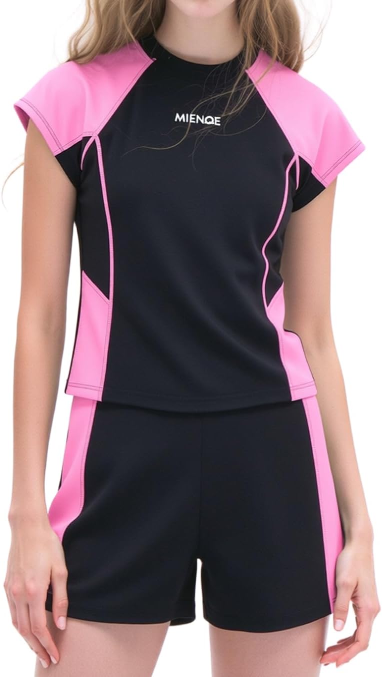 MIENOE Teen Girls' Swimsuit Two Piece Kid Swimsuit Girls Water Sport Shorts UPF 50+ Sun Protection Bathing Suits