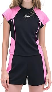 Girls Short Sleeve Rash Guard Two Piece Swimsuit | UPF 50+ Sun Protection | Bathing Suit with Shorts 6-13 Years