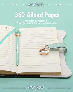 Hoci Poci Diary with Lock and Keys for Girls Gift Ideas, 360 Gold Edged Pages Journal for Women, B6 Refillable Notebook for Writing with Pen and Bookmark (Garden Aqua)
