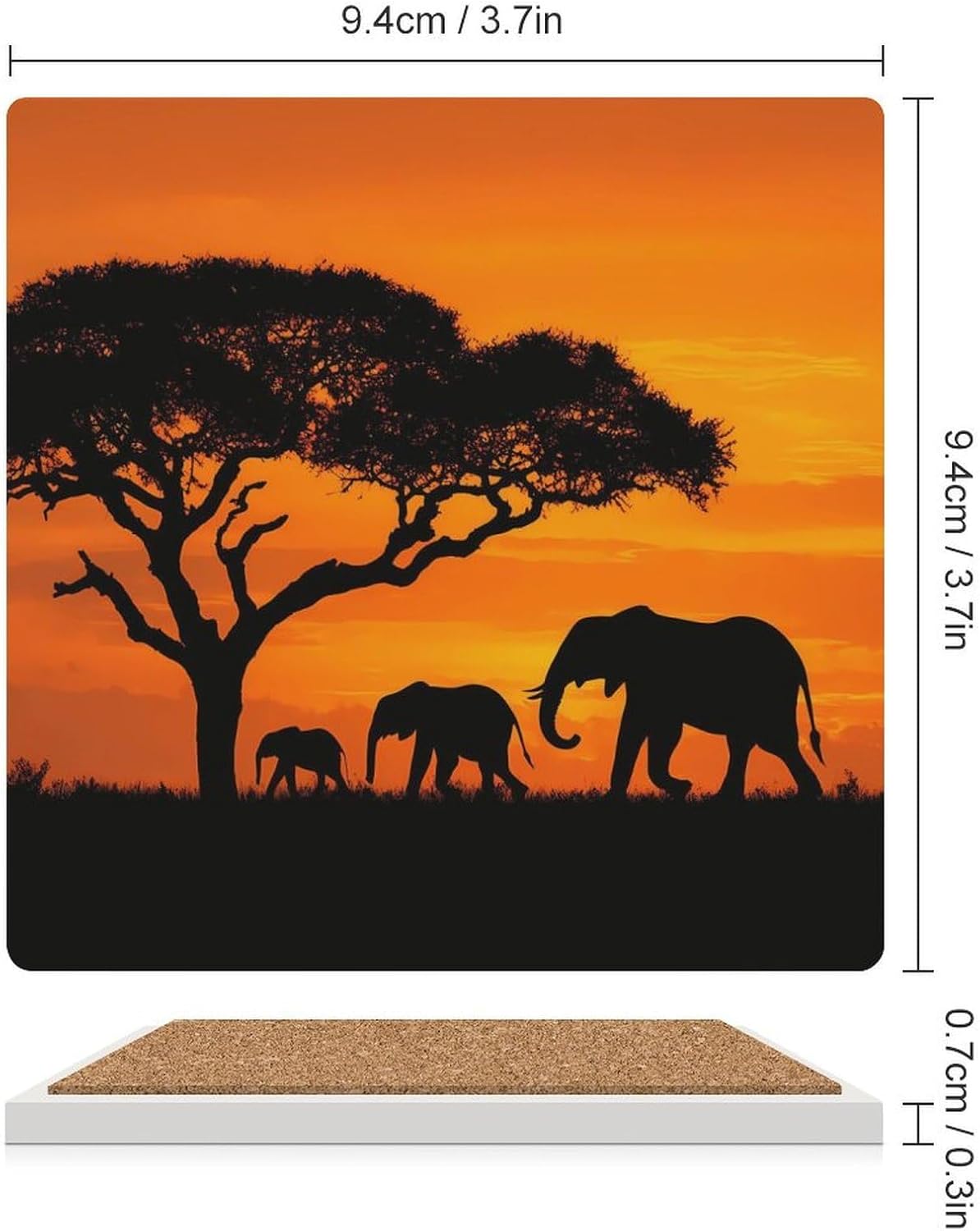 Wild Elephant Family Coaster for Drinks Square Ceramic Table Coasters Stone Mat Crafts 4PCS Home Kitchen Decor
