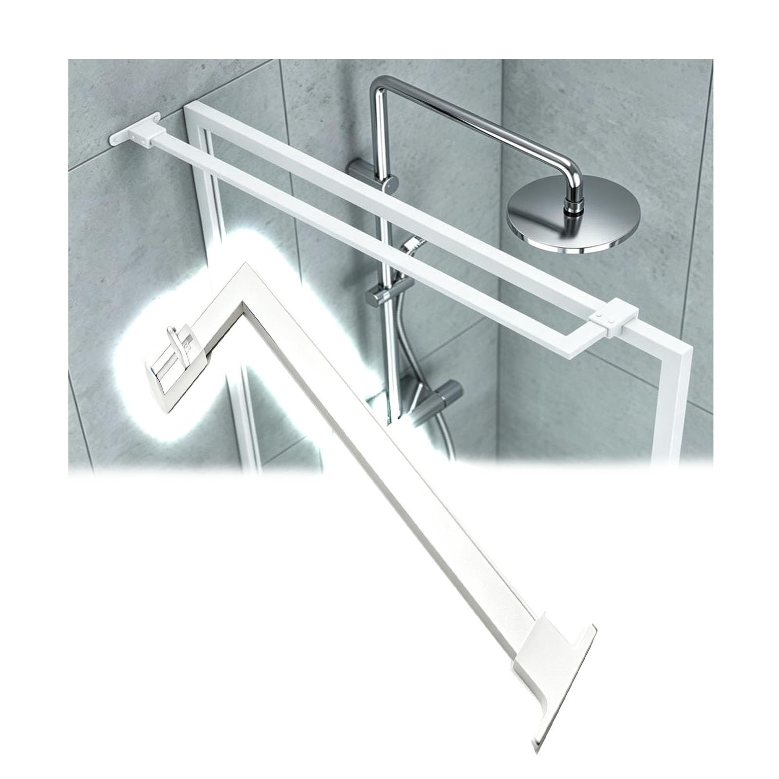 Support Rod for 0-2" Thick Glass Shower Wall, Short Stainless Steel Glass-to-wall Stable Rod for Doors in Black/White/Silver/Gray for Rental Units, Dorms(White,15.7in/40cm)