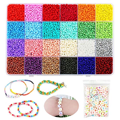 Cuentas de Colores 3mm Mini Cuentas y Abalorios Cristal para DIY Pulseras Collares Bisutería，Mini Regalo Cadena Cadena de Cuentas de Fabricación de Juego (24 Colores)