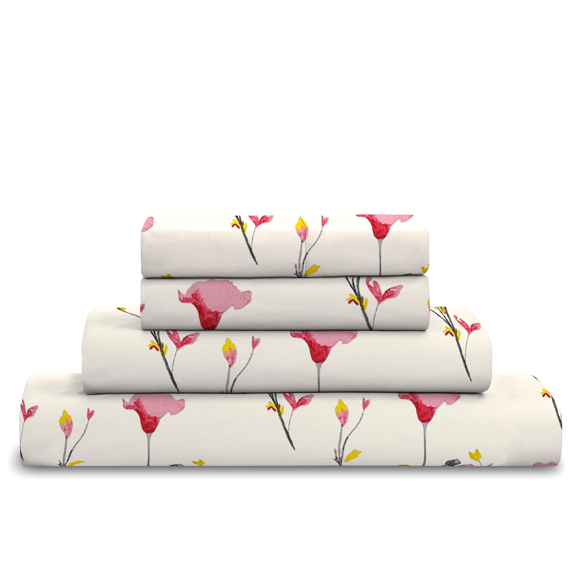 Cotton Comfort Bedding 4PC Floral Printed Bed Sheet Set Small Double – 100% Egyptian Cotton 400 Thread Count | Includes Fitted Sheet, Flat Sheet & 2 Pillowcases | Premium Floral Bedding Set