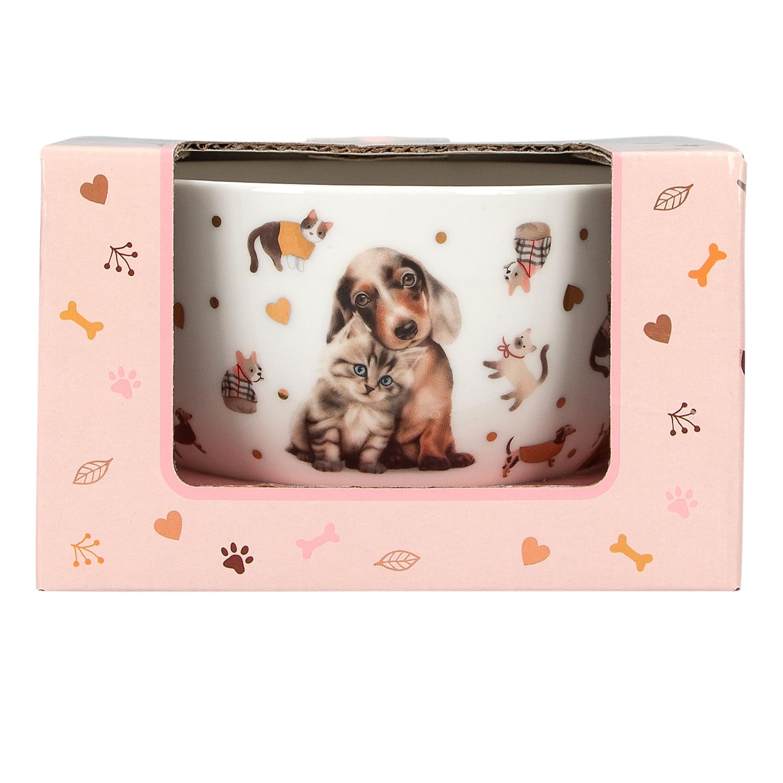 Depesche 13867 TOPModel Fur ever Friends - Müslischale in Weiß, mit Model Motiv, Hunden, Katzen und Gold, Schüssel mit Innenschrift "Happy Day"