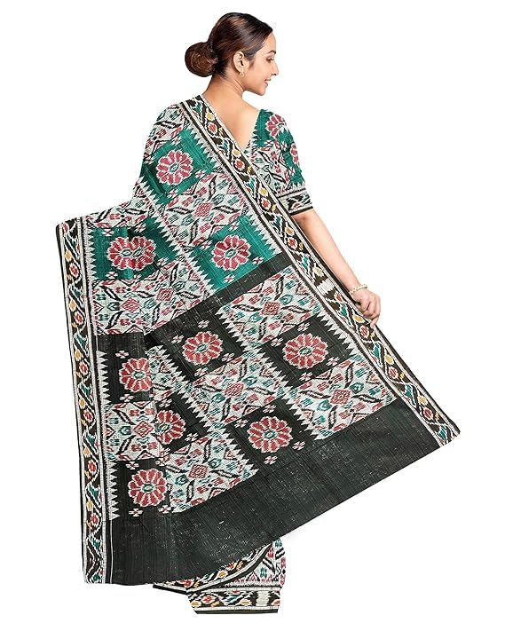 Image of Ikat Women's Cotton Saree, Handmade Pure Cotton Khandua Saree, Ikkat Orissa Traditional Handloom Saree without Blouse