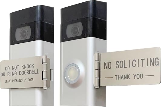 Front Door No Soliciting Sign & Do Not Knock Or Ring Doorbell Sign | Easy to Install on Doorbells - Prevents the Doorbell From Ringing While Napping or at Work