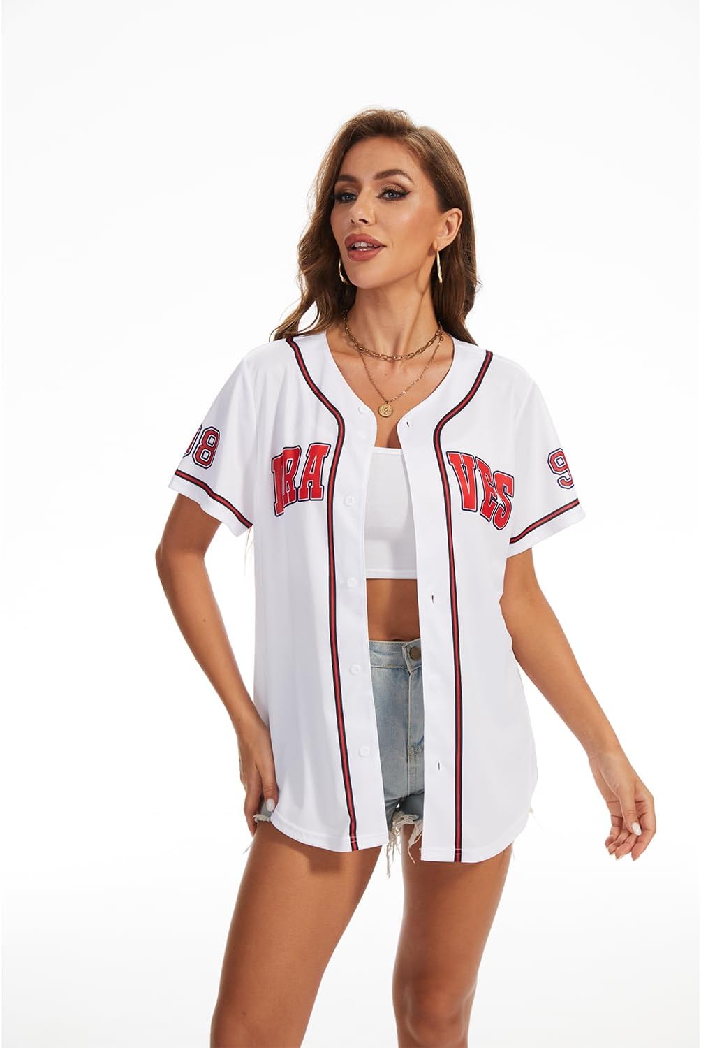 Women's 98 Baseball Jersey Country Music Vintage Button Down Short Sleeve Fan Shirt