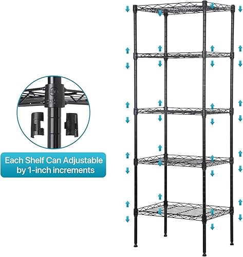 Miniatura 4 de Estantería de 5 alambres ajustable, estante de almacenamiento de metal con patas niveladoras para armario, lavandería, despensa, cocina, garaje,