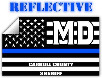 Reflective Carroll County Maryland MD Thin Blue Line Stealthy Old Glory USA Flag | Honoring Law Enforcement Officers Sheriffs | County State Decal Bumper Sticker 3M Vinyl 3" x 5"