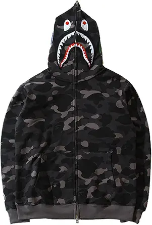 Imilan Shark Jaw Camo Hoodie Shark Mouth Jacket Full Zip Up for Adult Men Women