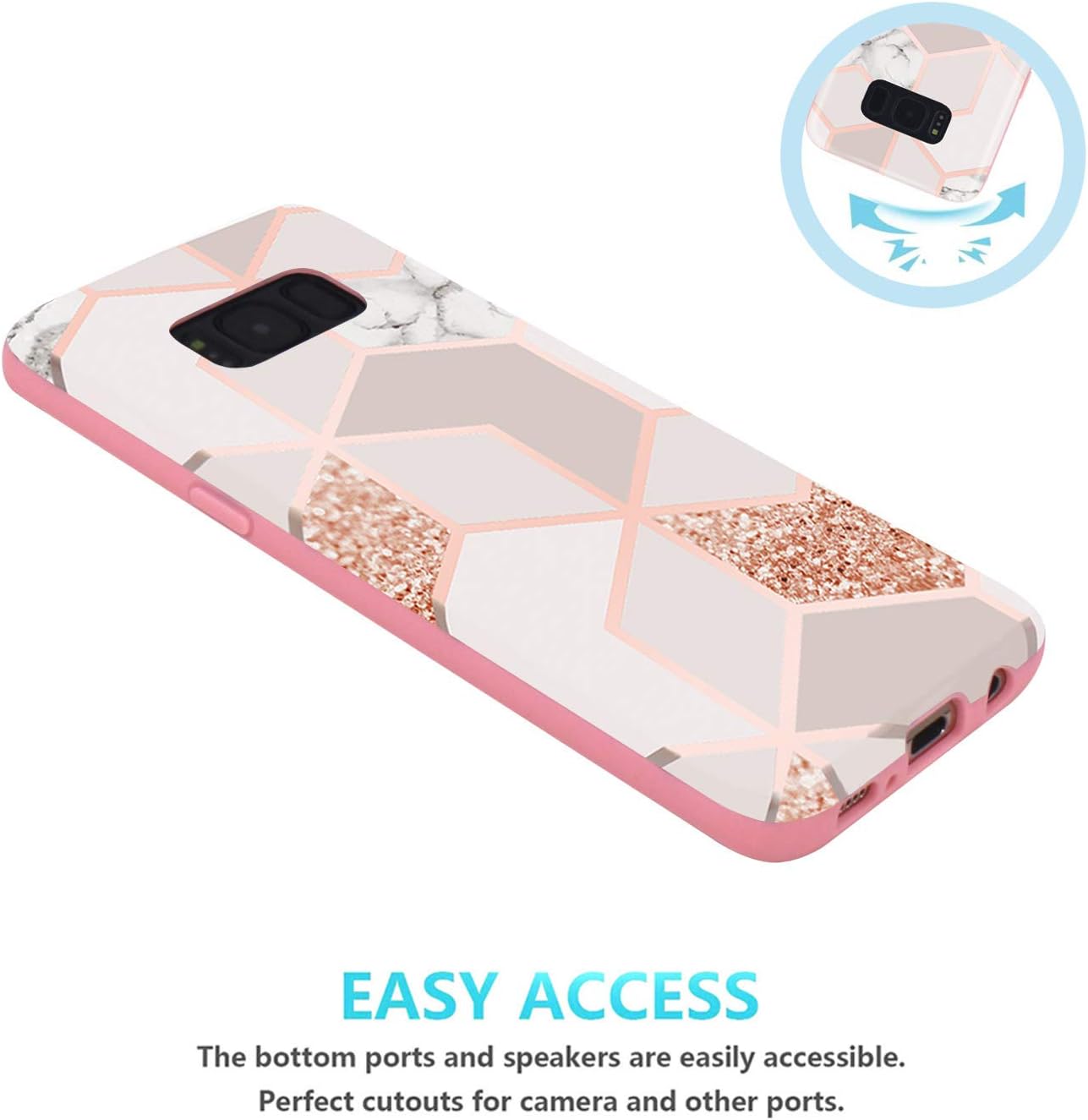 JAHOLAN Galaxy S8 Plus Case Bling Glitter Sparkle Marble Design Slim Flexible Bumper Glossy TPU Soft Rubber Silicone Cover Phone Case for Samsung Galaxy S8 Plus Rose Gold
