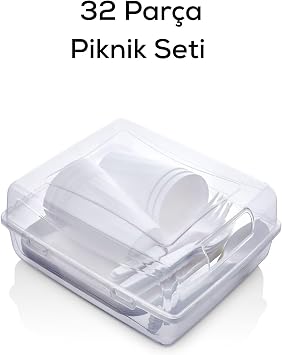 Mithra Life 6 Kişilik Çantalı Beyaz Çatal Bıçak Kaşık ve Tabak Piknik Seti MIT1232