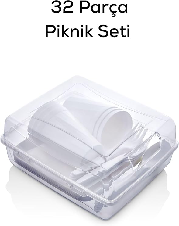 Mithra Life 6 Kişilik Çantalı Beyaz Çatal Bıçak Kaşık ve Tabak Piknik Seti MIT1232