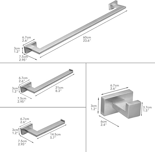 Miniatura 6 de BESy Juego de accesorios de baño de 4 piezas (toallero, toallero de mano, soporte para papel higiénico, gancho para toallas), accesorios de baño