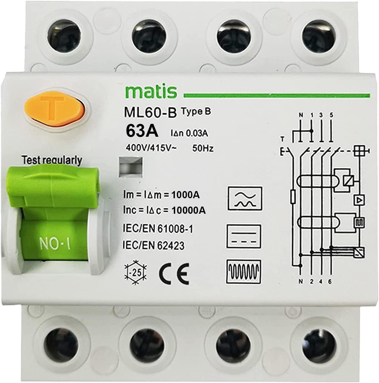 Allstromsensitiver Fi Typ B FI Schutzschalter Typ B 40A 30mA 4-Polig Für Wallboxen Fi Schalter 4 Polig 40a 30ma Typ B