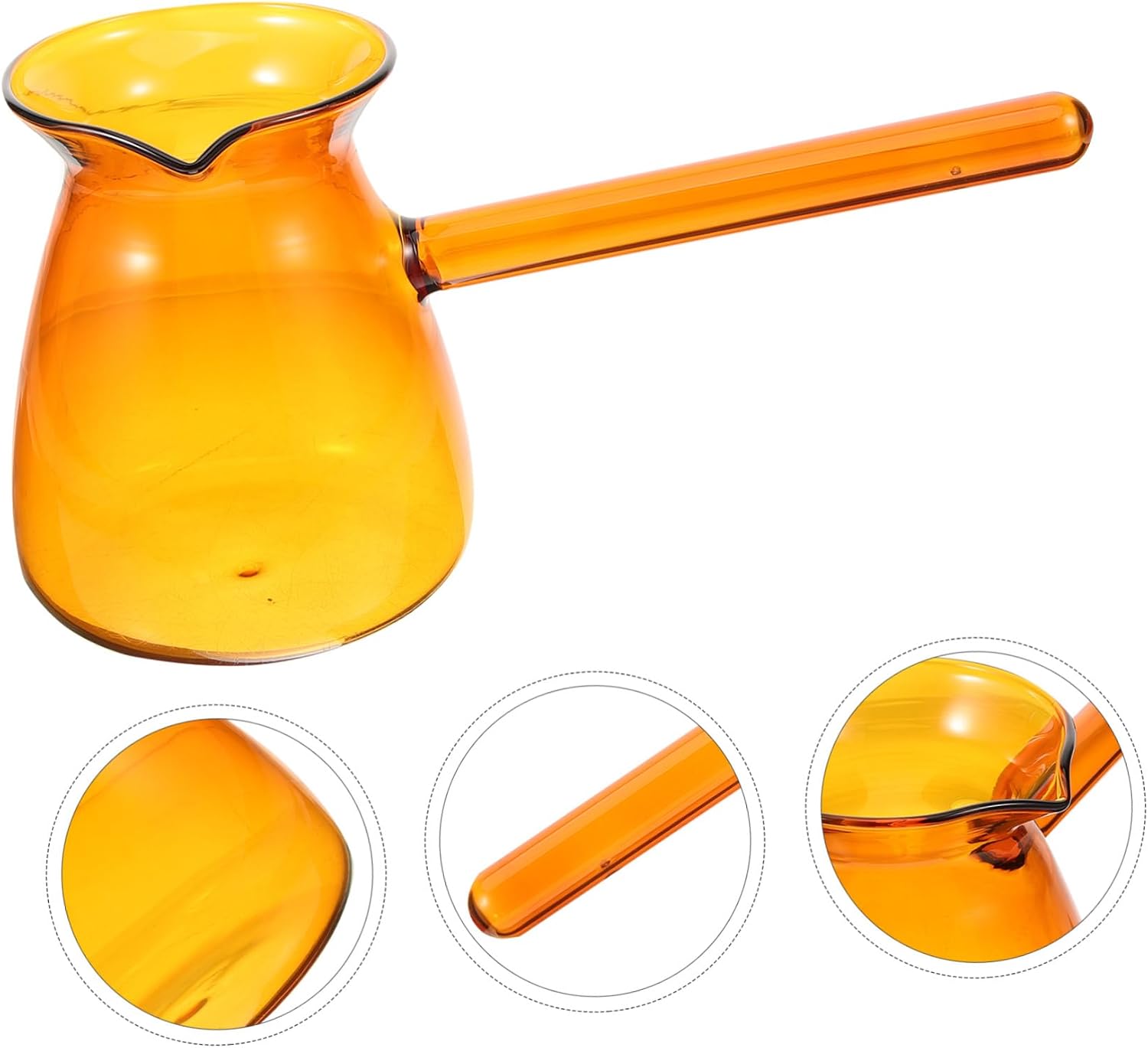 iplusmile Turkish Glass Coffee Pot with Amber High Borosilicate Handheld Milk Warmer Jug Comfortable Handle Easy to Clean Multipurpose Tea Pitcher for Home and Cafe Use