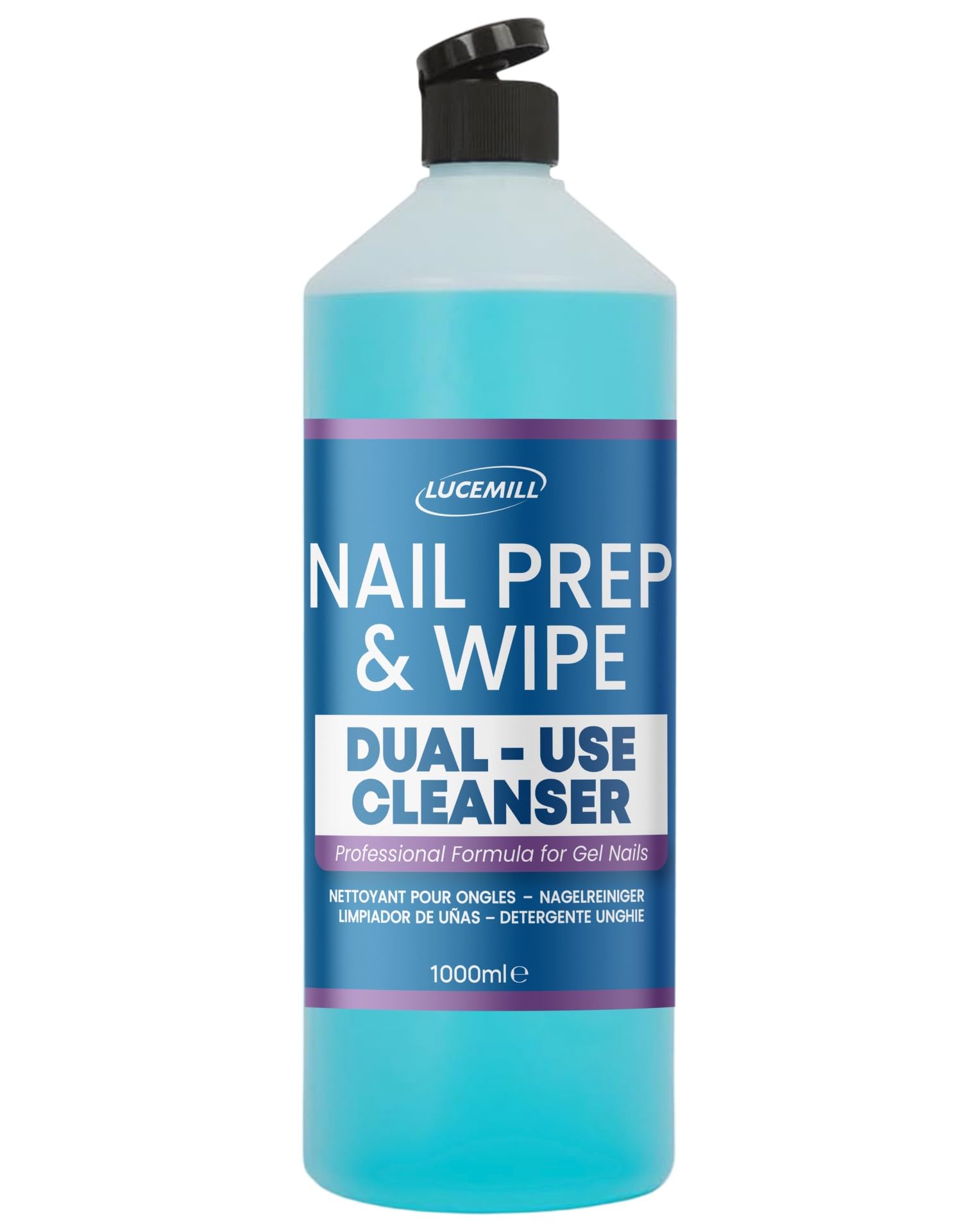 Nail Prep & Wipe Gel Nail Polish Cleanser I 1 Litre | Professional Formula for Gel Nails, Acrylics & Nail Tips | Alcohol for Nails & Gel Wipe Off Solution I Comes with Flip Top