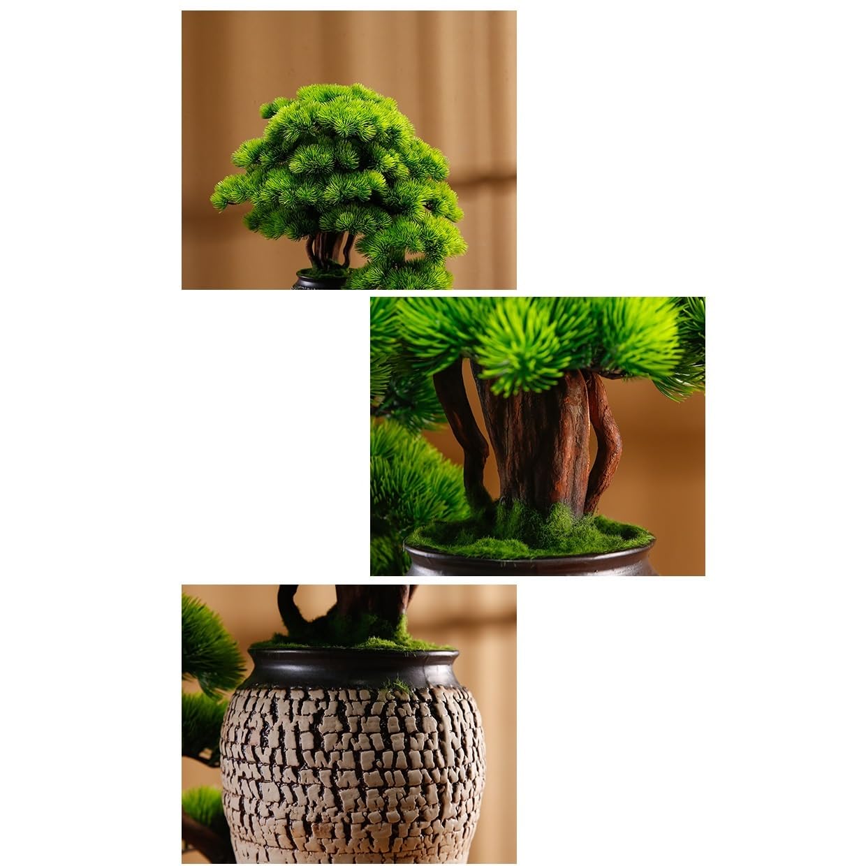 Małe sztuczne drzewo bonsai w stylu chińskim, symulacja przytulnej sosny, przykuwająca szczęście roślina bonsai, ozdoby Zen, dekoracje doniczkowe dla (B)