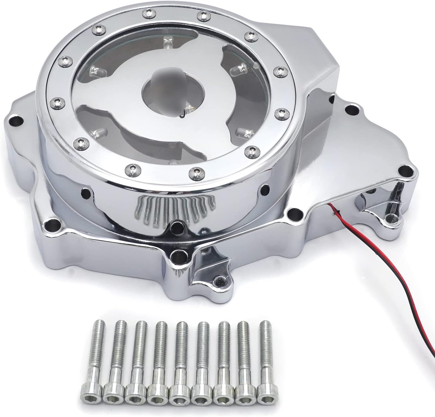 HTTMT- White LED Stator Engine Cover See Through Compatible with Yamah 06 YZF-R6S/03-06 YZF-R6 [P/N: MT056A-CD+WHITE]