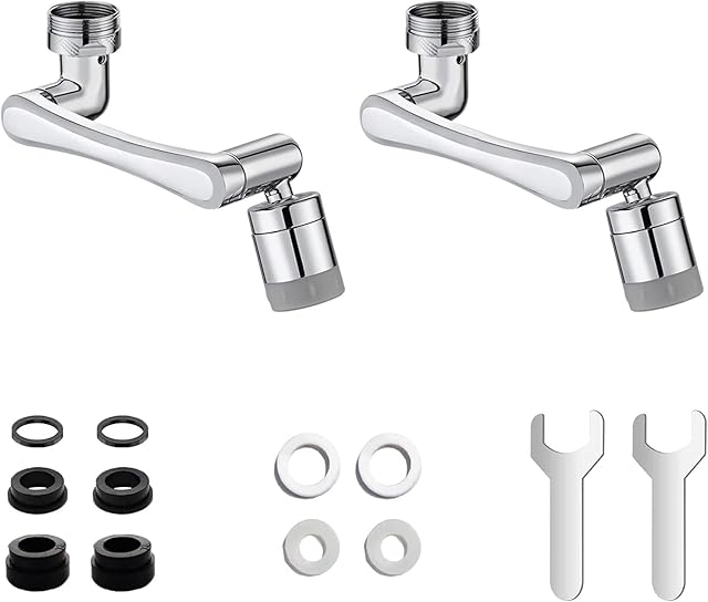 LONUO Faucet Extender 1440° Degree Aerator 2 Pack Swivel Kitchen Sink Big Angle Dual Function with 2 Spray Functions Water Saving Sieve Extension Attachment Full Copper for Taps Kitchen Bathroom
