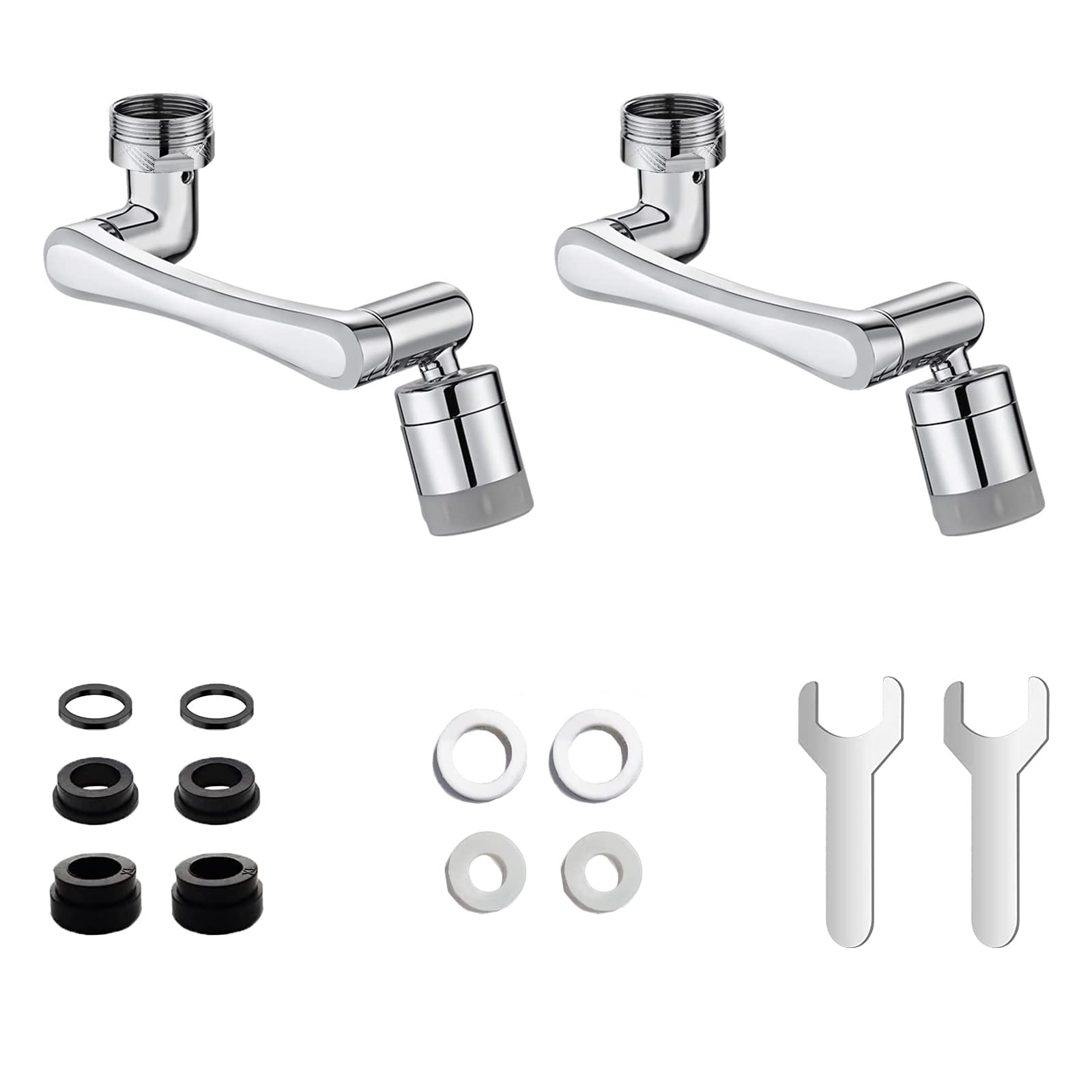 Lot de 2 rallonges de robinet pour évier de salle de bain Aérateur de robinet pivotant universel à 1080° avec 2 modes de sortie d'eau Bras robotique rotatif Filtre antiéclaboussures pour