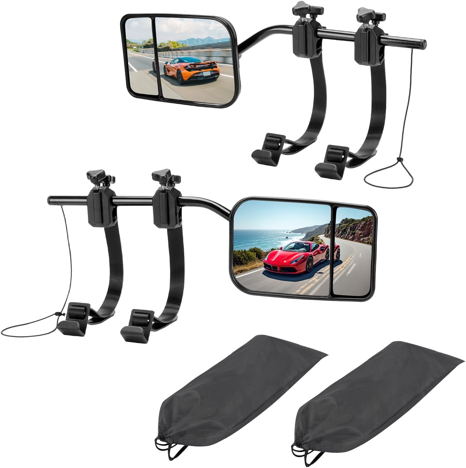 Universal Clip On Towing Mirrors Extensions, 360 Degree Adjustable Rotation Mirror Extenders for Towing, Dual View Convex Rearview Mirror,Tow Mirrors for Vehicle Car Truck RV SUV Trailer, 2 Pack
