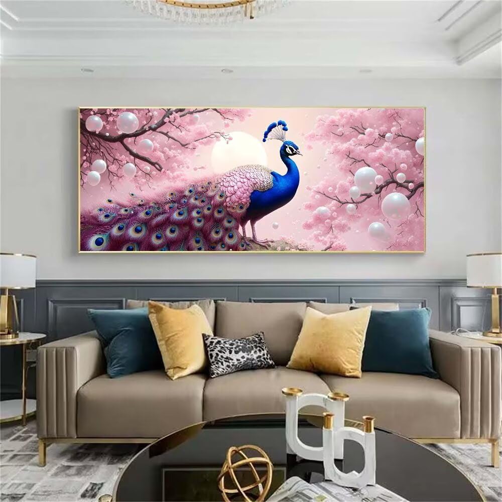 Diamond Painting Forêt paon, Grand Format Broderie Diamant kit Complet 60x150cm DIY 5D Strass Point de Croix Cristal Painting Artisanat, Loisirs Créatifs Adultes Art Set pour Décor Maison F0-431