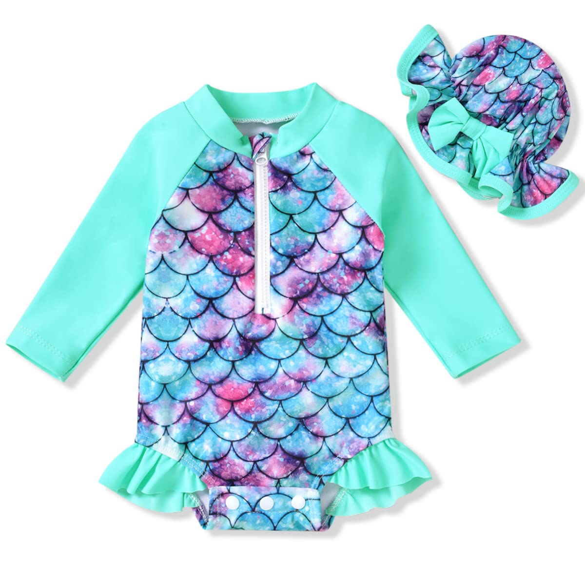 6-12 Months Infant Baby Girls One Piece Long Sleeve Swimsuit Cheetah Leopard Bathing Suit Zip Up Swimwear Beach Wear