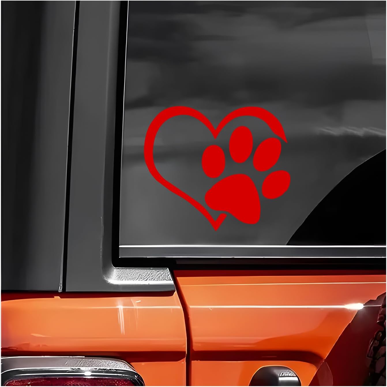 Pet Dog Paw Puppy Love Heart Vinyl Decal, 4.6"×3.7" Heart with Dog Footprint Car Window Sticker, Cute Waterproof Puppy Paw Print Love Decal Reflective Decor for Truck SUV Van (Red)